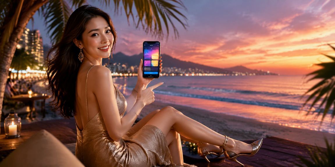 Người dùng tại bãi biển Đà Nẵng sử dụng điện thoại để tải ứng dụng cá cược và nhận cashback